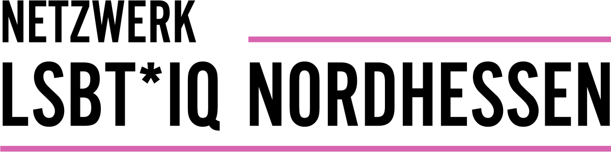 Logo des LSBT*IQ Netzwerk Nordhessen: Zwischen zwei pinken, horizontalen Strichen in schwarzer Druckschrift: "Netzwerk LSBT*IQ Nordhessen".